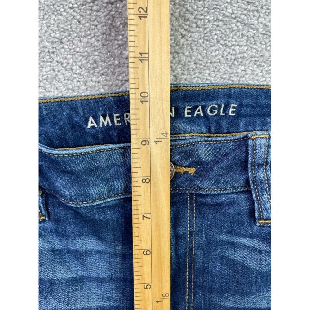 American Eagle Jegging Women’s 12 Blue Skinny Mid-Rise Dark Wash Distressed - Picture 11 of 14